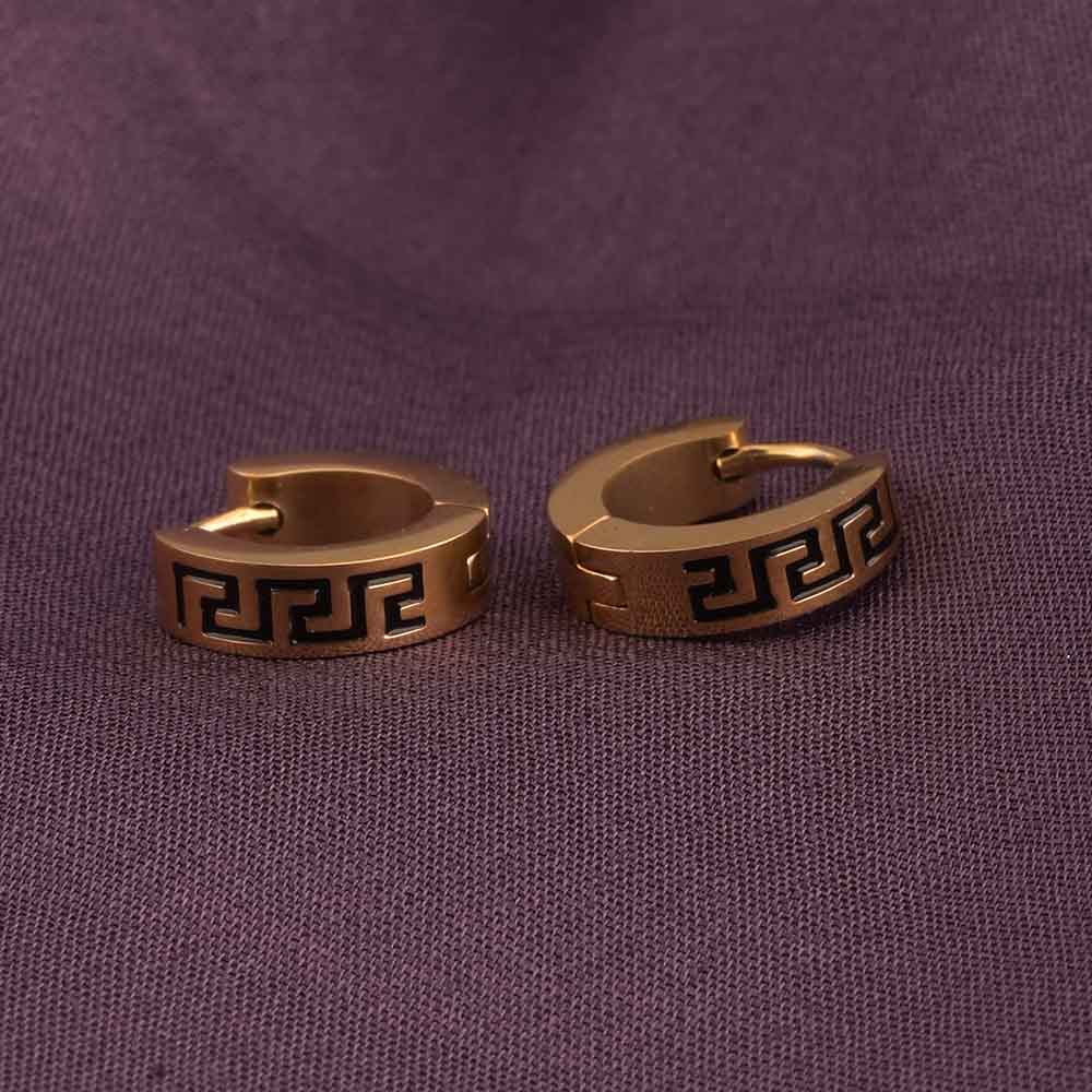 Greek Key Design Gold Hoop Earrings
