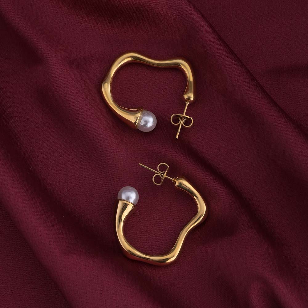 Pearl Accented Hoop Earrings