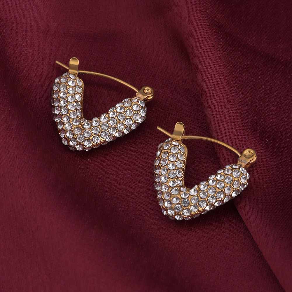 Zircon Studded Gold Hoop Earrings