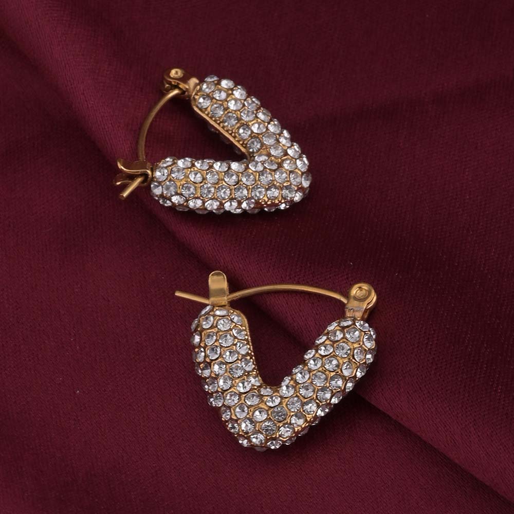 Zircon Studded Gold Hoop Earrings