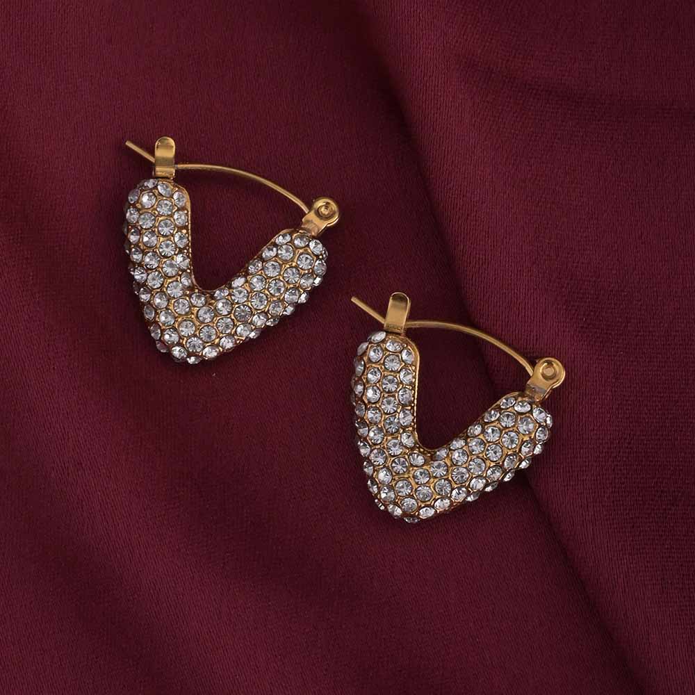 Zircon Studded Gold Hoop Earrings