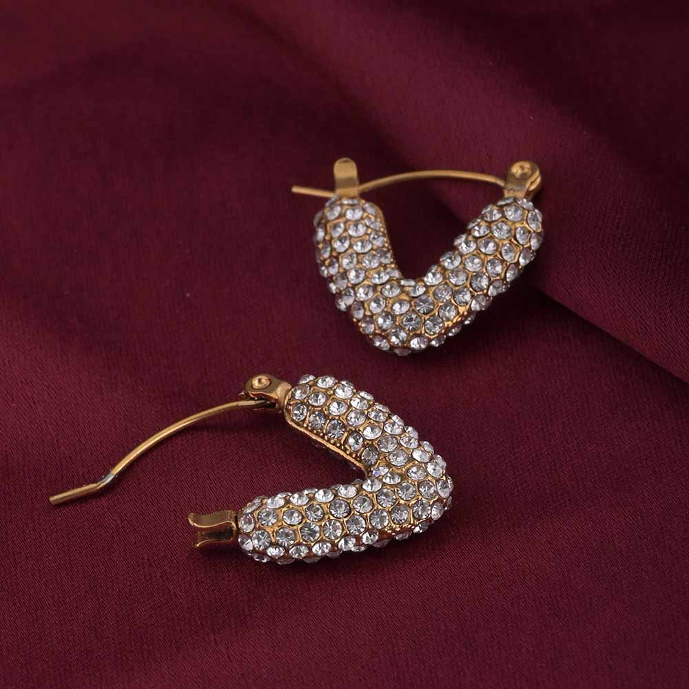 Zircon Studded Gold Hoop Earrings