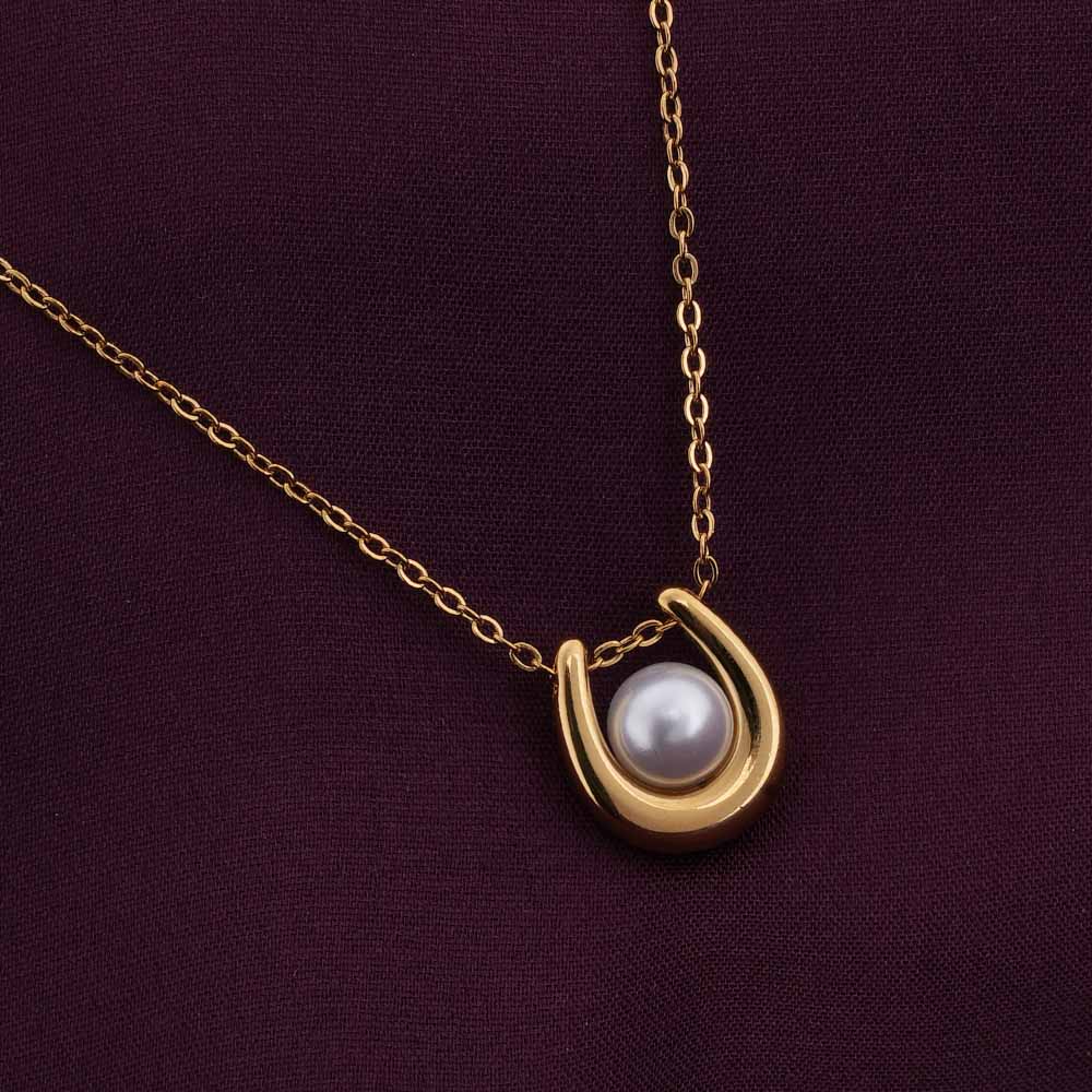 Pearl Embellished U Necklace