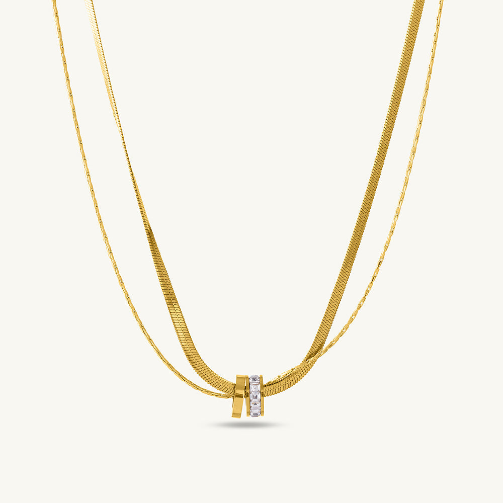 Gilded Rings Layered Necklace & Snake Charm Bracelet Combo Set
