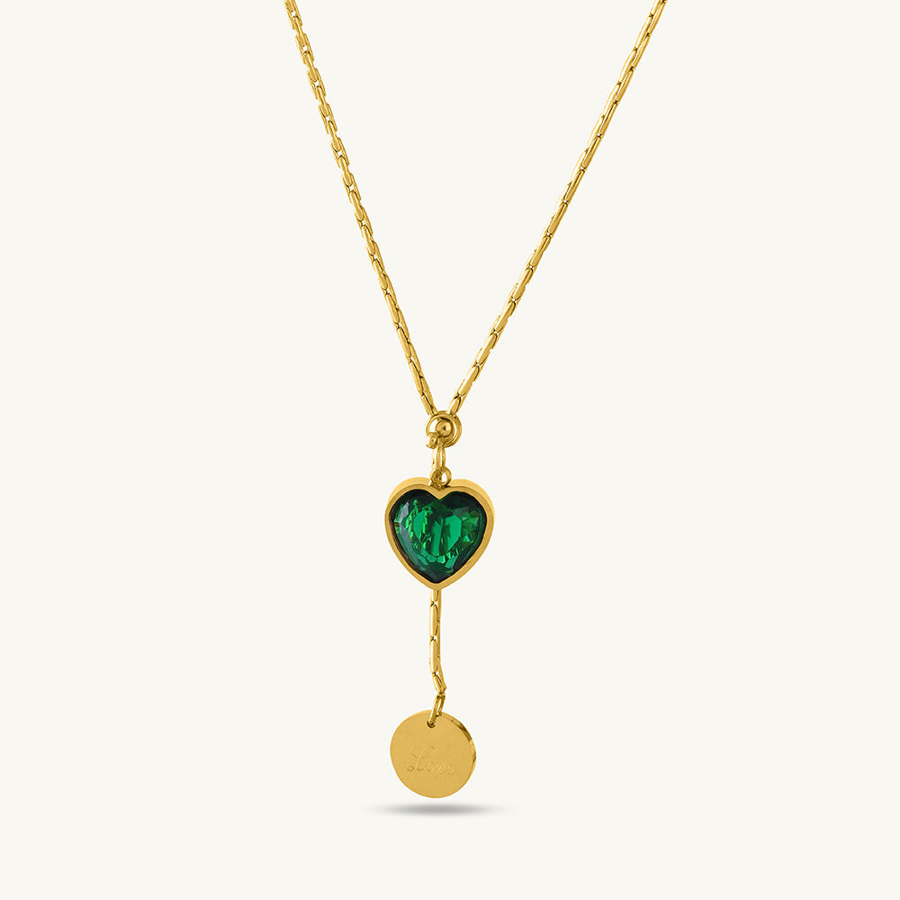 Bar Charm Bracelet & Emerald Love Necklace Combo Set