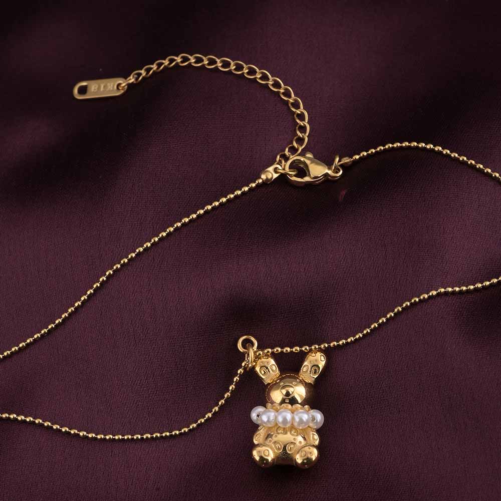 Gold Bunny Necklace With Pearls