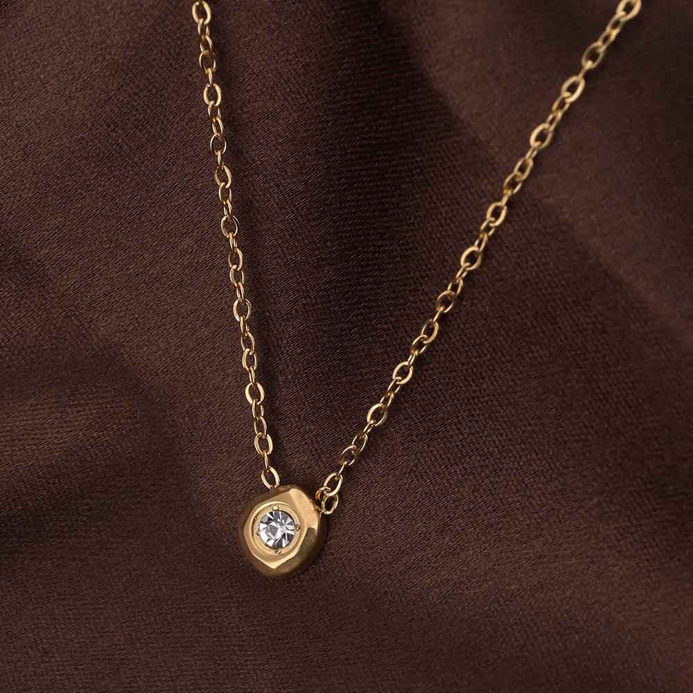 White Gemstone Gold Chain Necklace & Solitary Spark Bracelet Combo Set