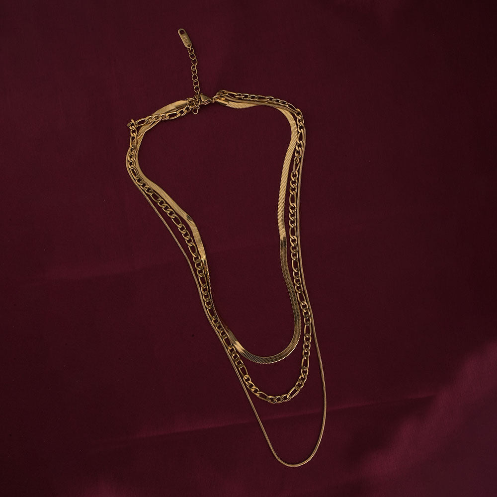 Triple Strand Layered Gold Necklace