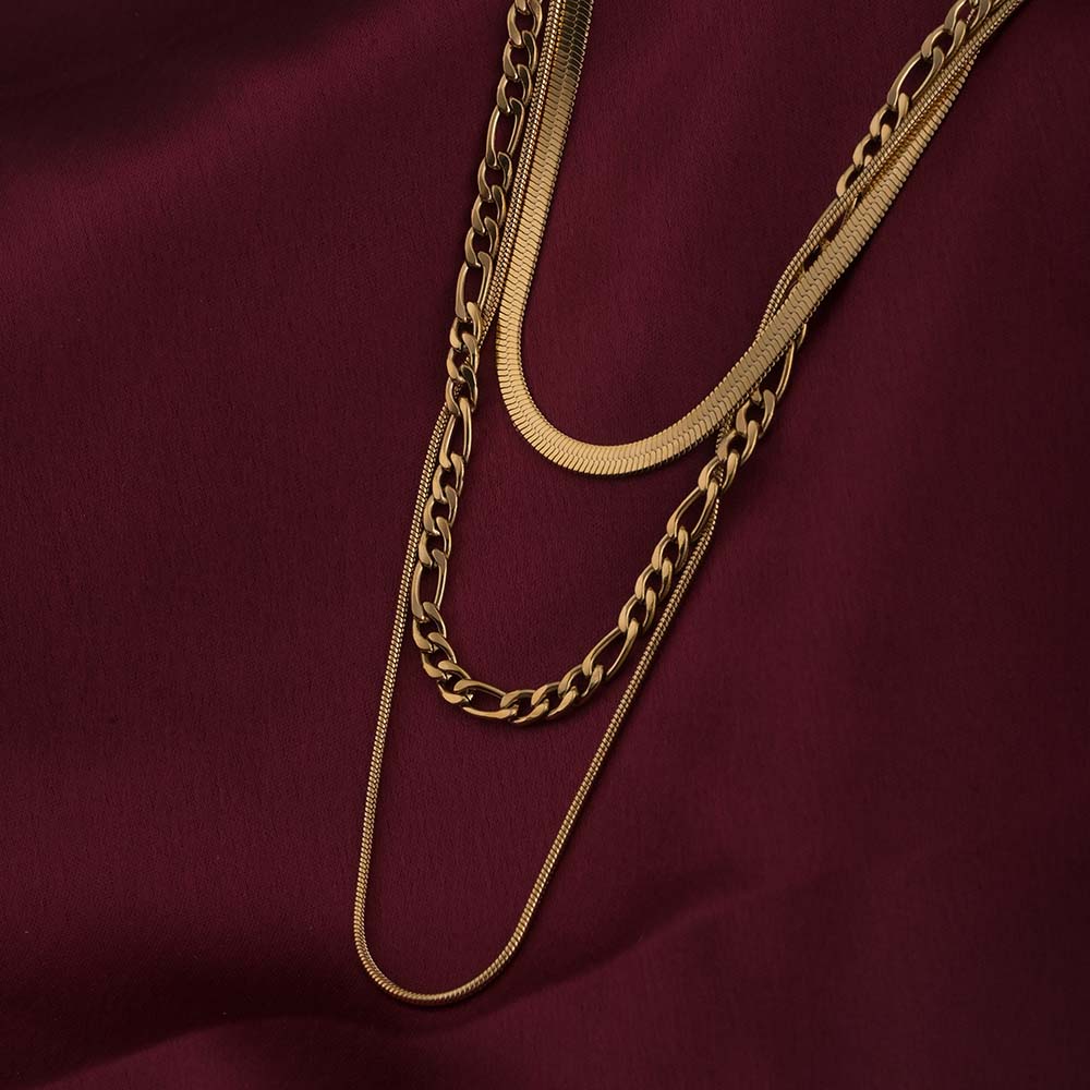 Triple Strand Layered Gold Necklace