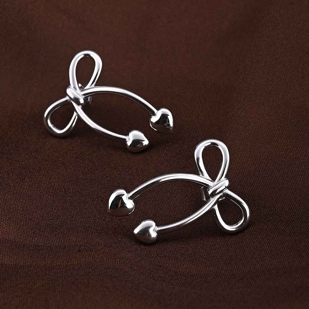 Unique Silver Bow & Heart Drop Earrings