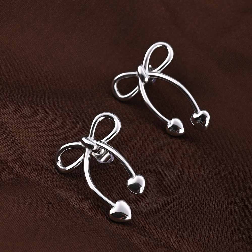 Unique Silver Bow & Heart Drop Earrings