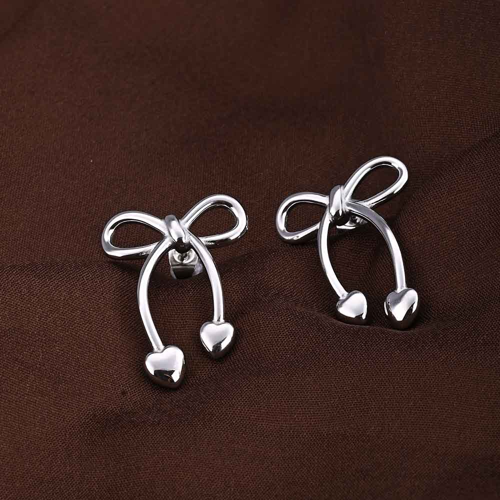 Unique Silver Bow & Heart Drop Earrings