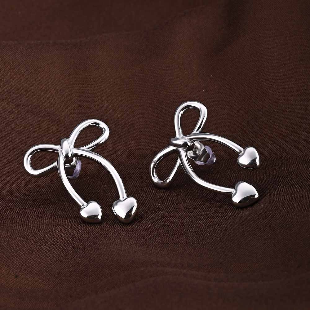 Unique Silver Bow & Heart Drop Earrings
