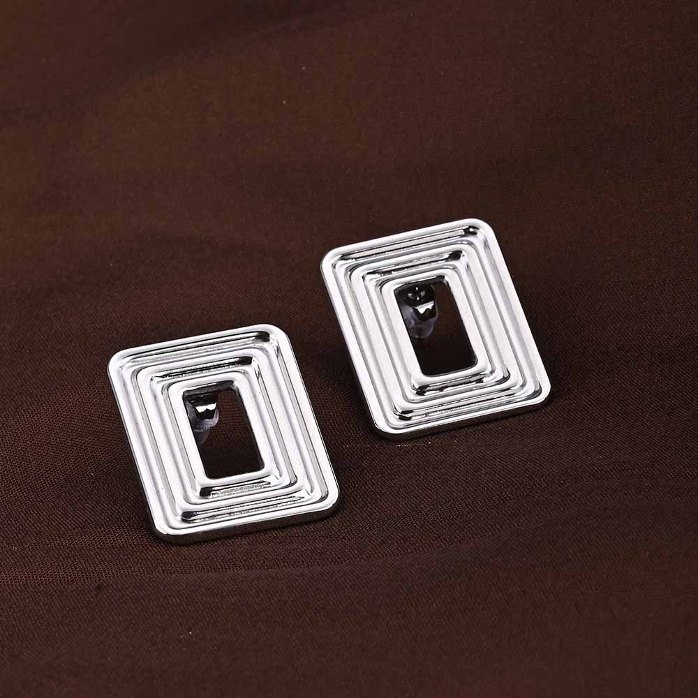 Rectangular Silver Statement Stud Earrings