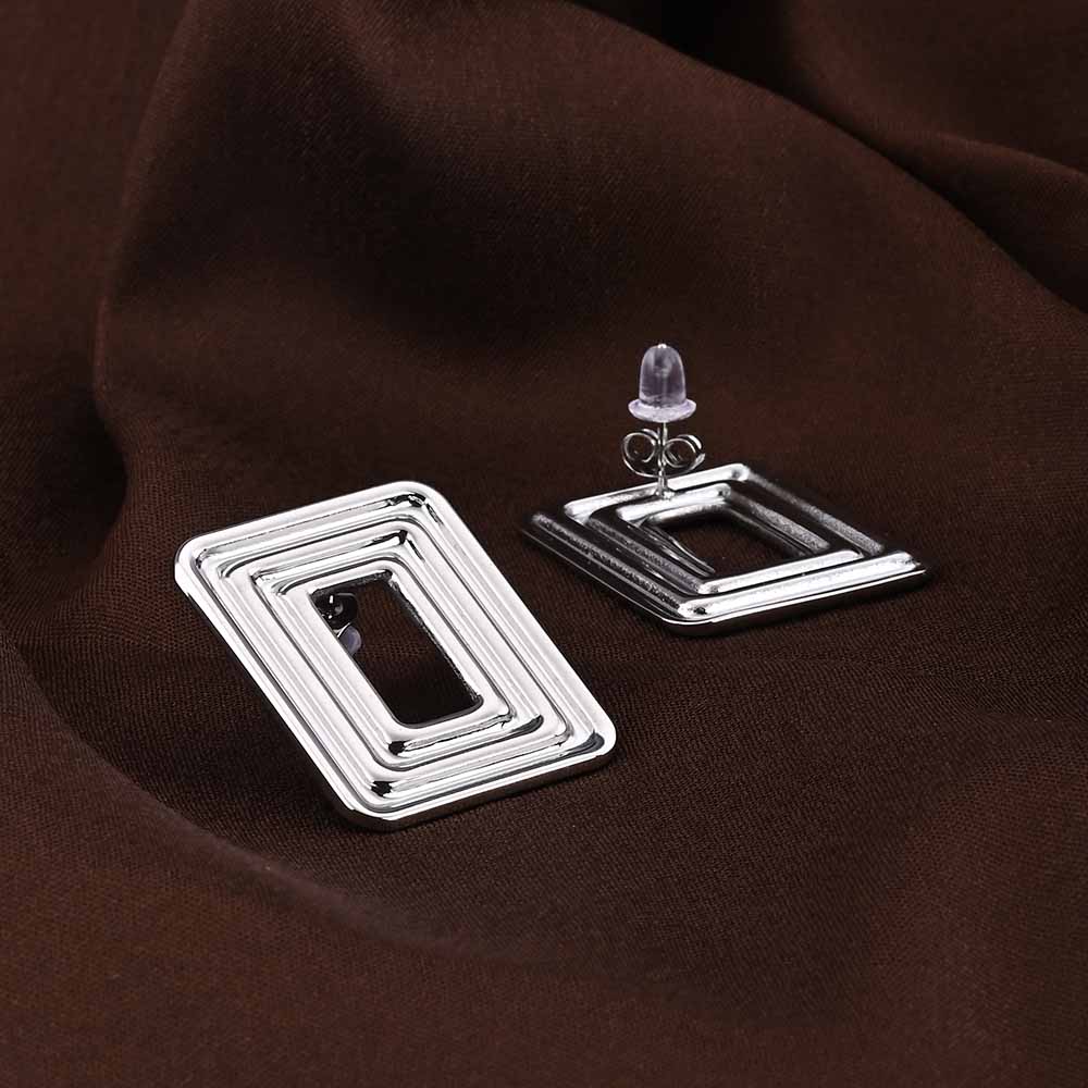 Rectangular Silver Statement Stud Earrings