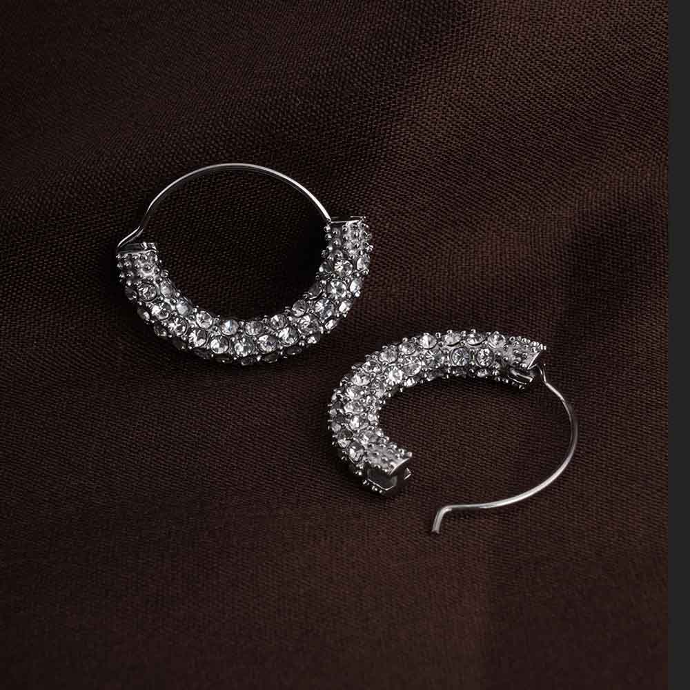 Stone Studded Silver Hoop Earrings