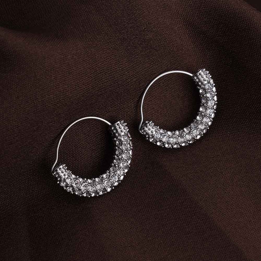 Stone Studded Silver Hoop Earrings