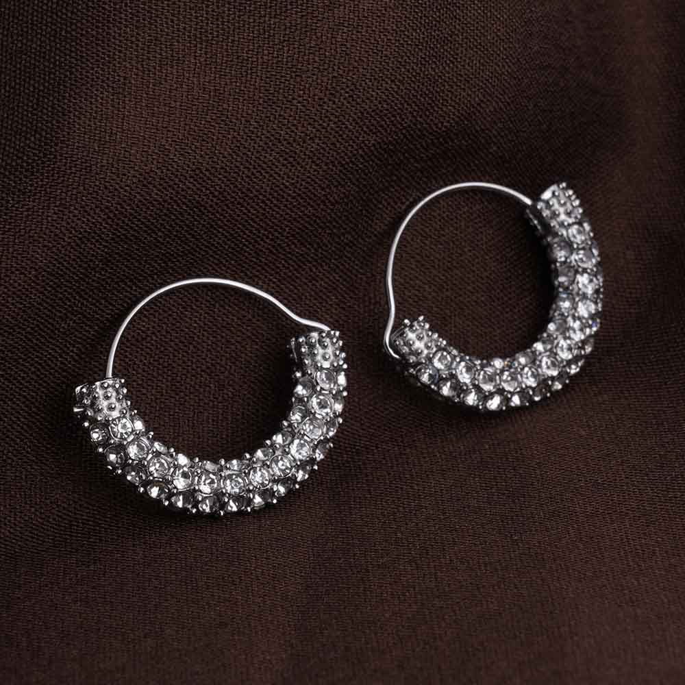 Stone Studded Silver Hoop Earrings