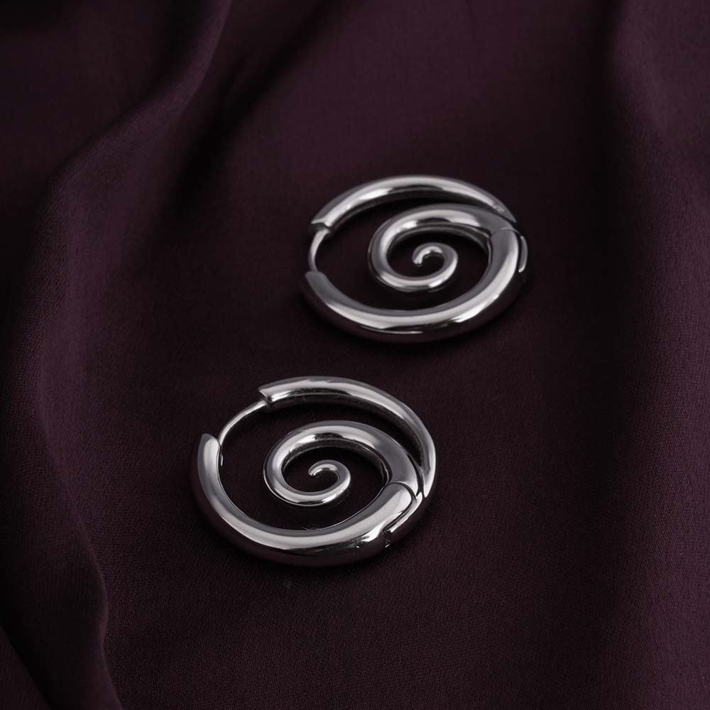 Spiral Serenity Silver Hoops Earrings