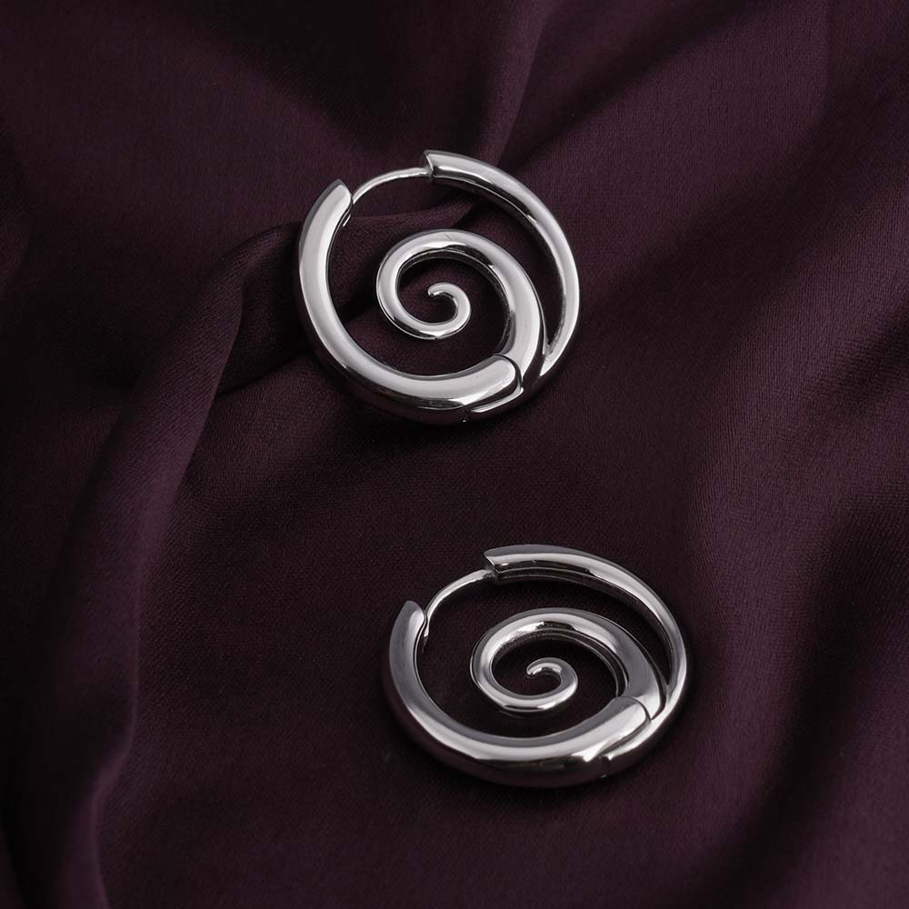 Spiral Serenity Silver Hoops Earrings