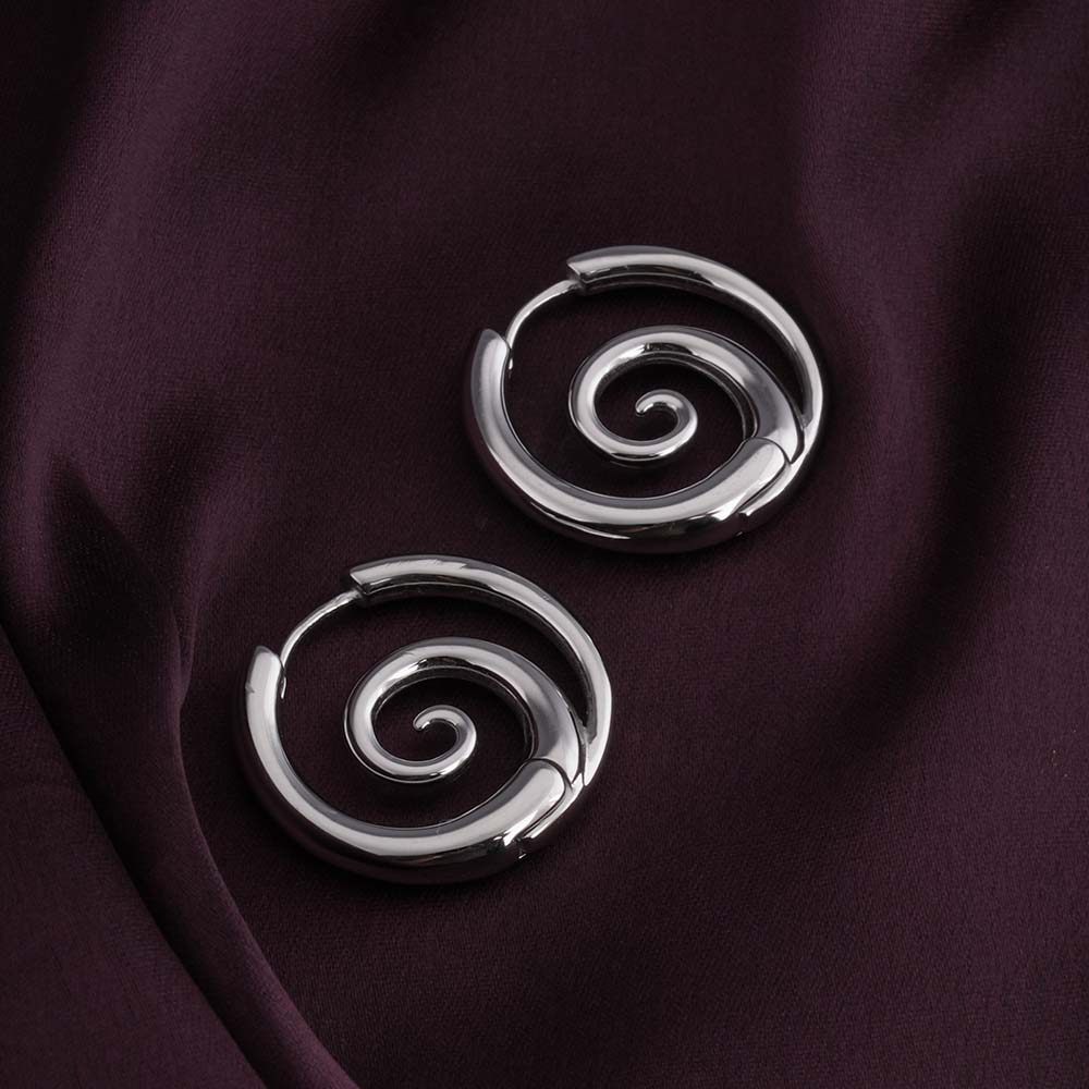 Spiral Serenity Silver Hoops Earrings