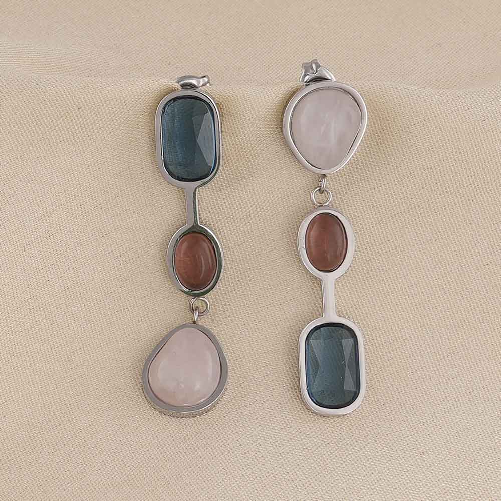 Triple Natural Crystal Drop Earring
