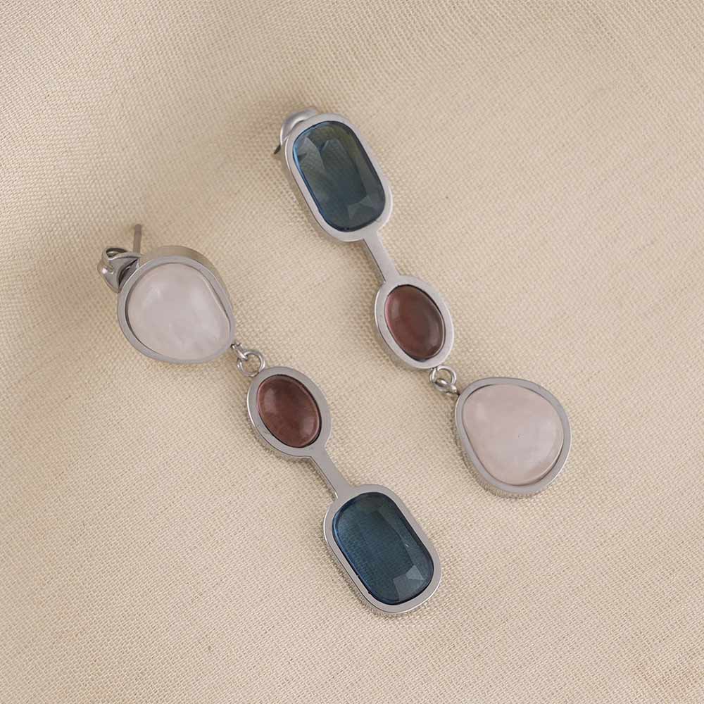 Triple Natural Crystal Drop Earring