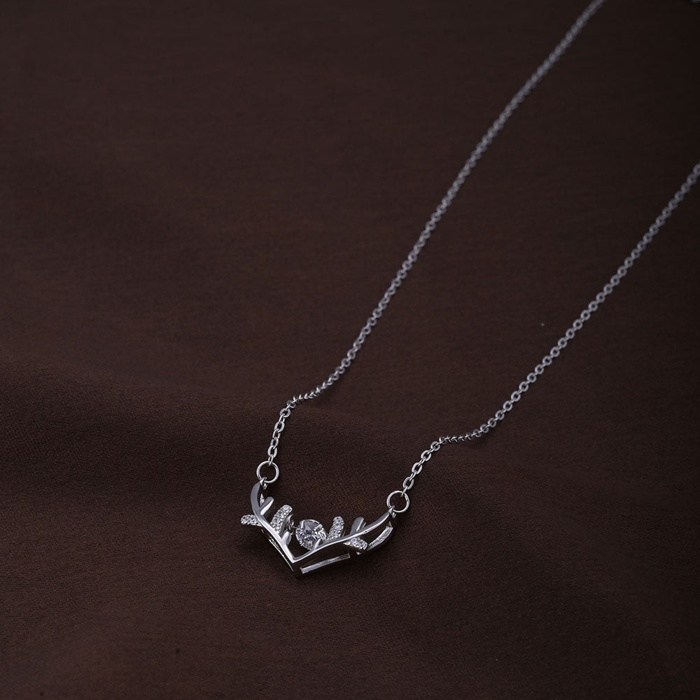 Zircon-Studded Stag Necklace | Silver