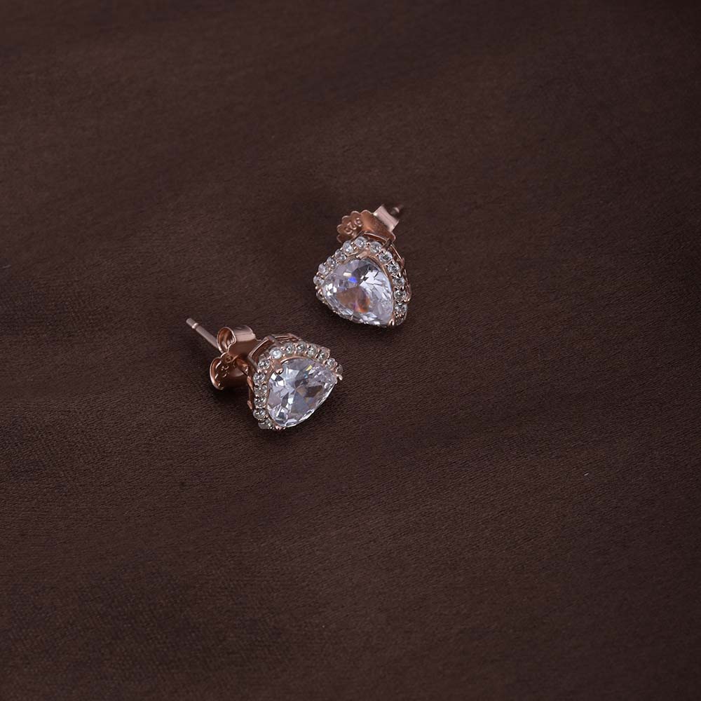 Zircon Heart Studs | Rose Gold