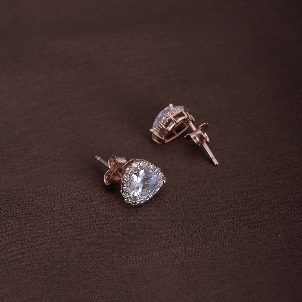 Zircon Heart Studs | Rose Gold