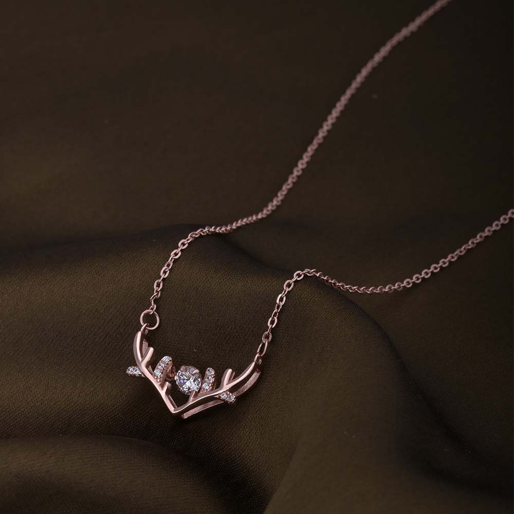 Zircon-Studded Stag Necklace | Rose Gold