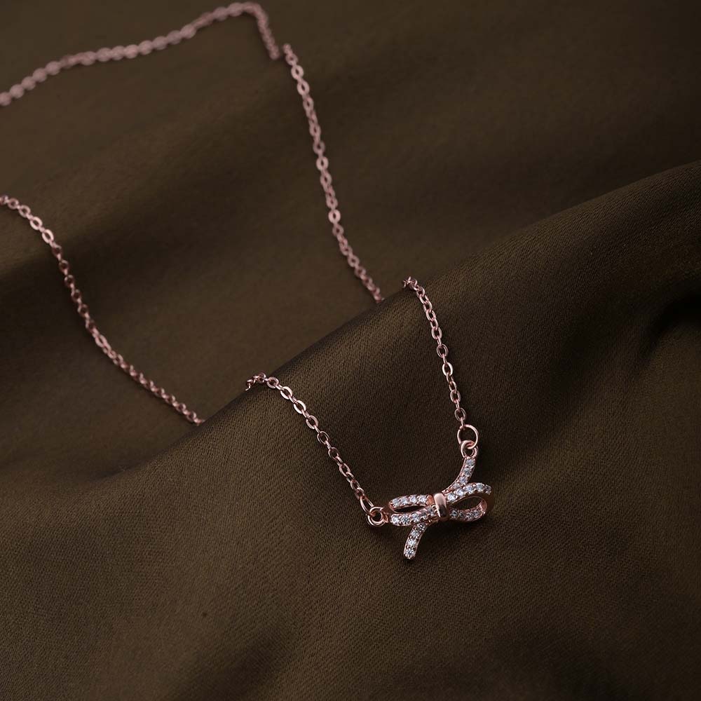Zircon-Studded Knot Necklace | Rose Gold