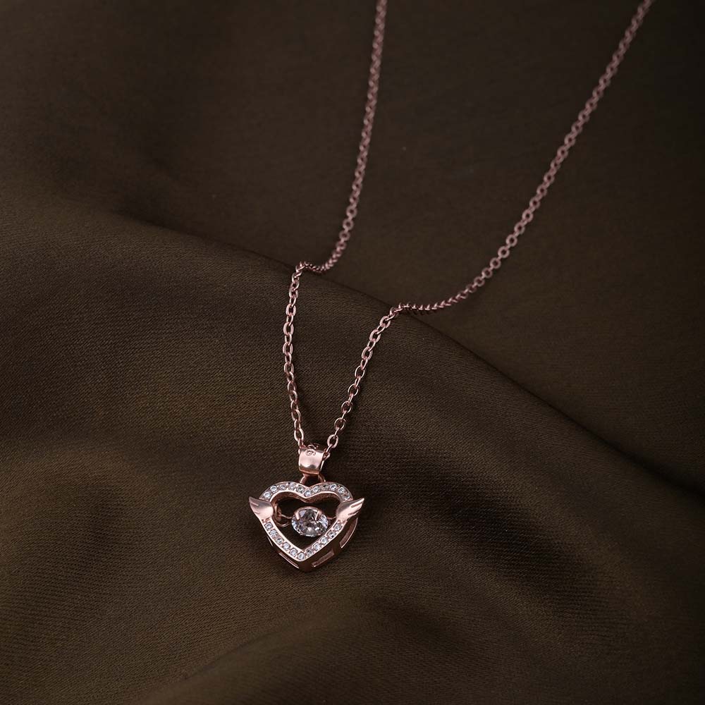 Solitaire Heart Necklace | Rose Gold