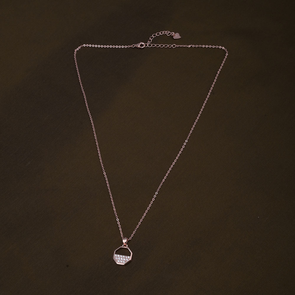 Zircon-Studded Octagon Necklace | Rose Gold