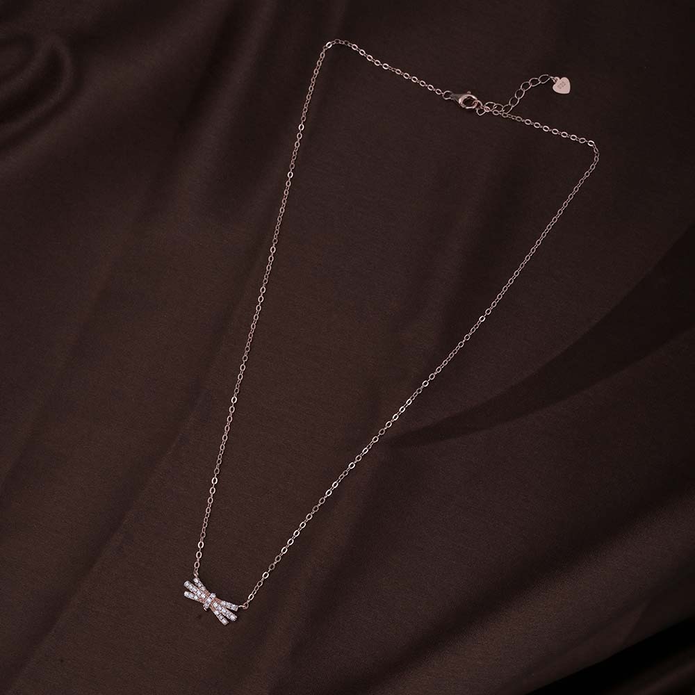 Zircon-Studded Bow Necklace | Rose Gold