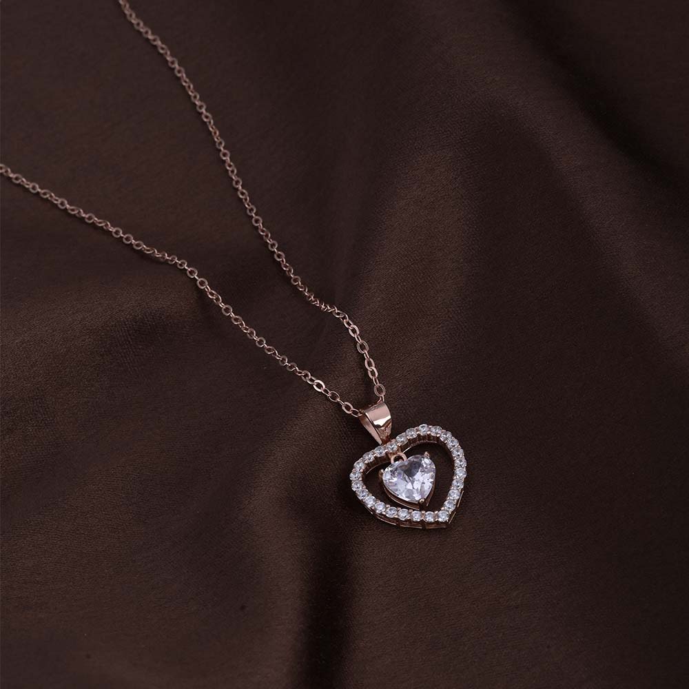 Zircon Heart Necklace | Rose Gold