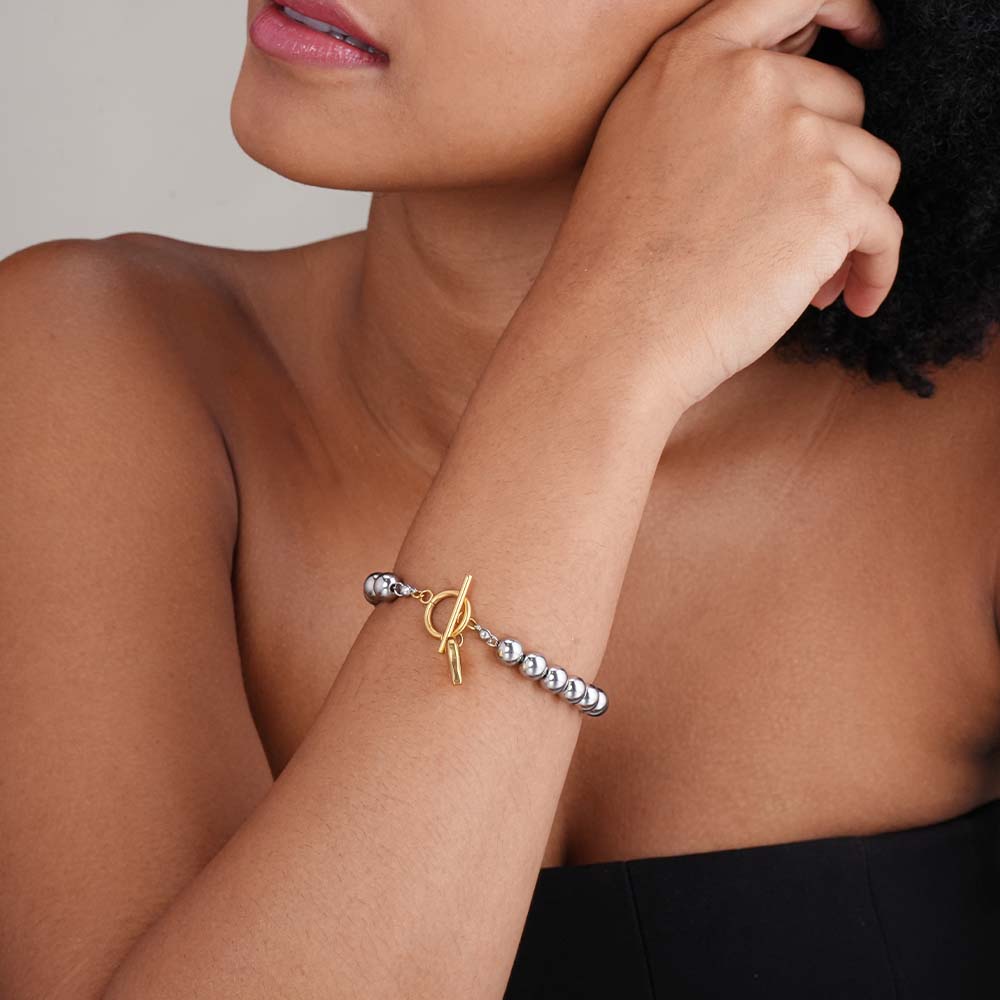 Silver Bead Bracelet with Gold Heart Charm