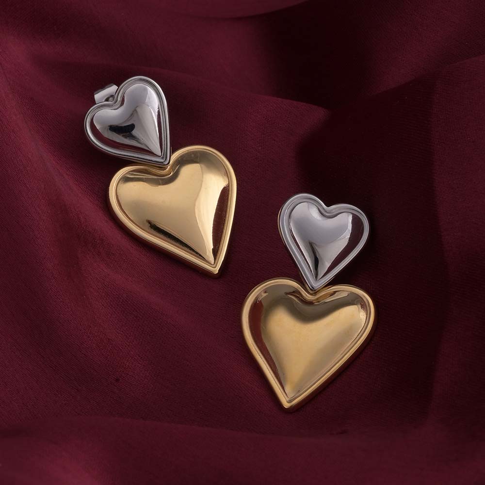 Gold and Silver Heart Drop Earrings