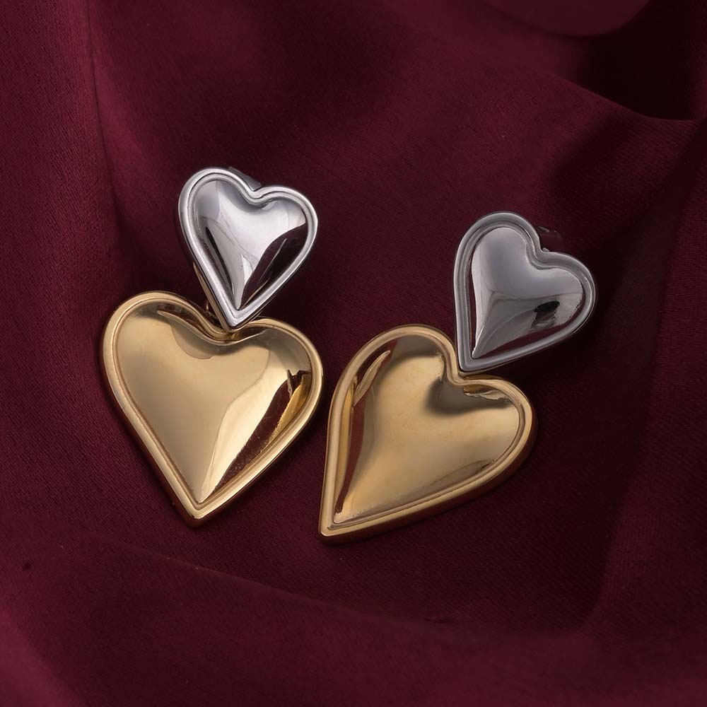 Gold and Silver Heart Drop Earrings