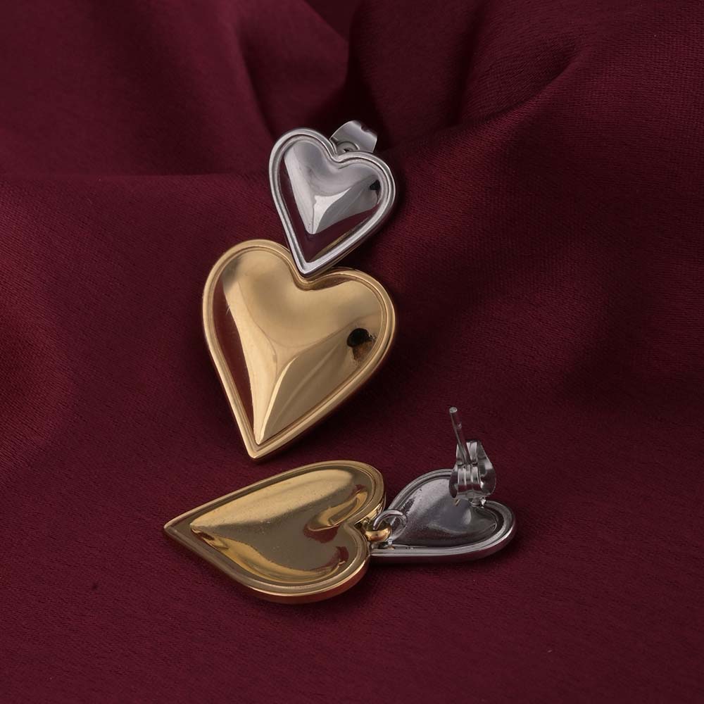 Gold and Silver Heart Drop Earrings