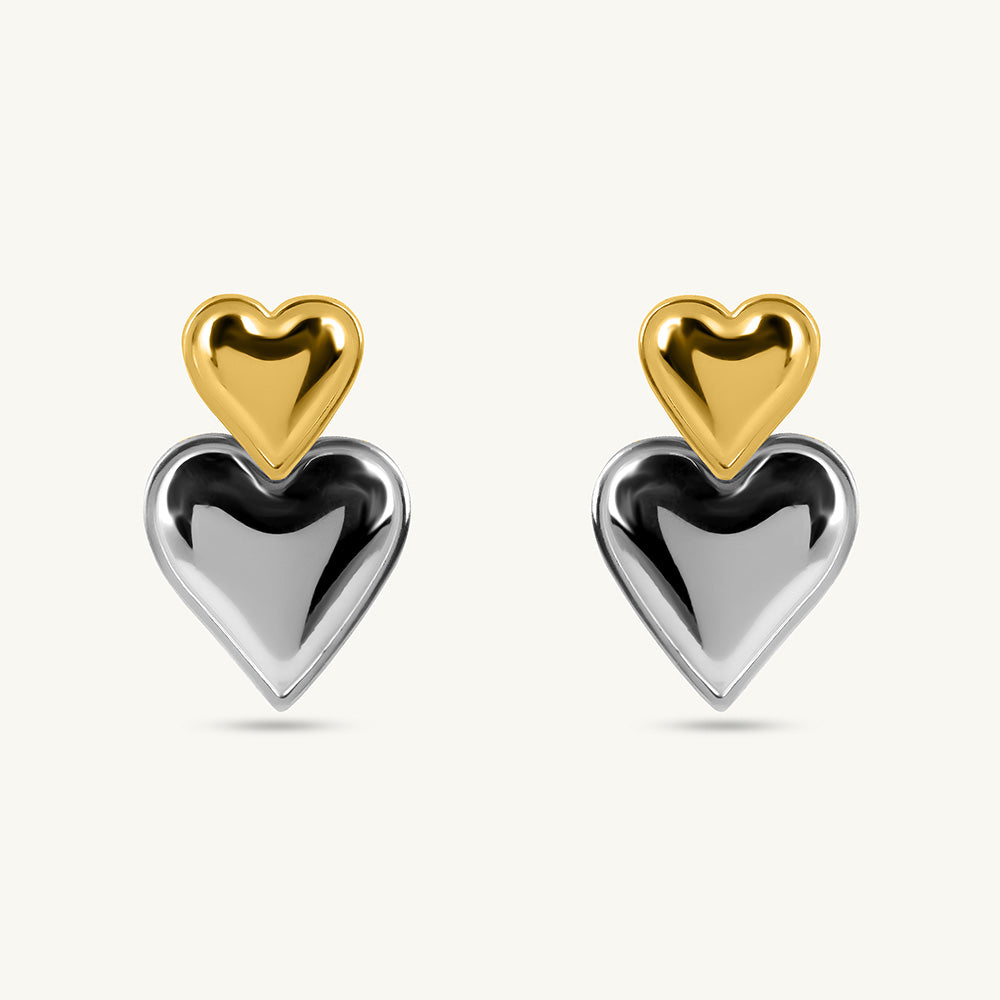 Gold and Silver Heart Drop Earrings
