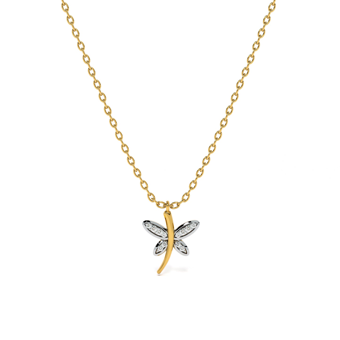 Dancing Dragonfly 9KT Gold Lab Grown Diamond Necklace