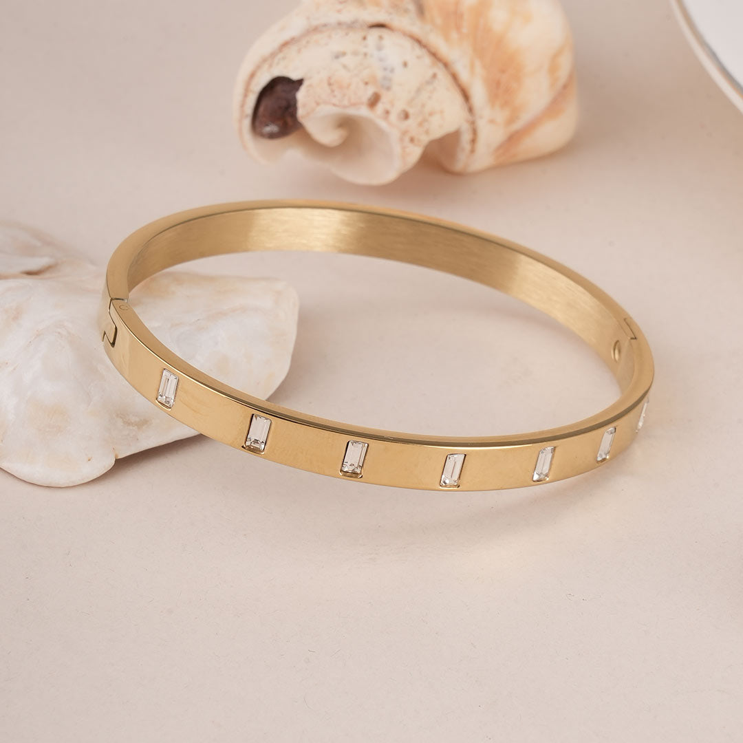 Gold Rectangle Diamond Bangle Bracelet