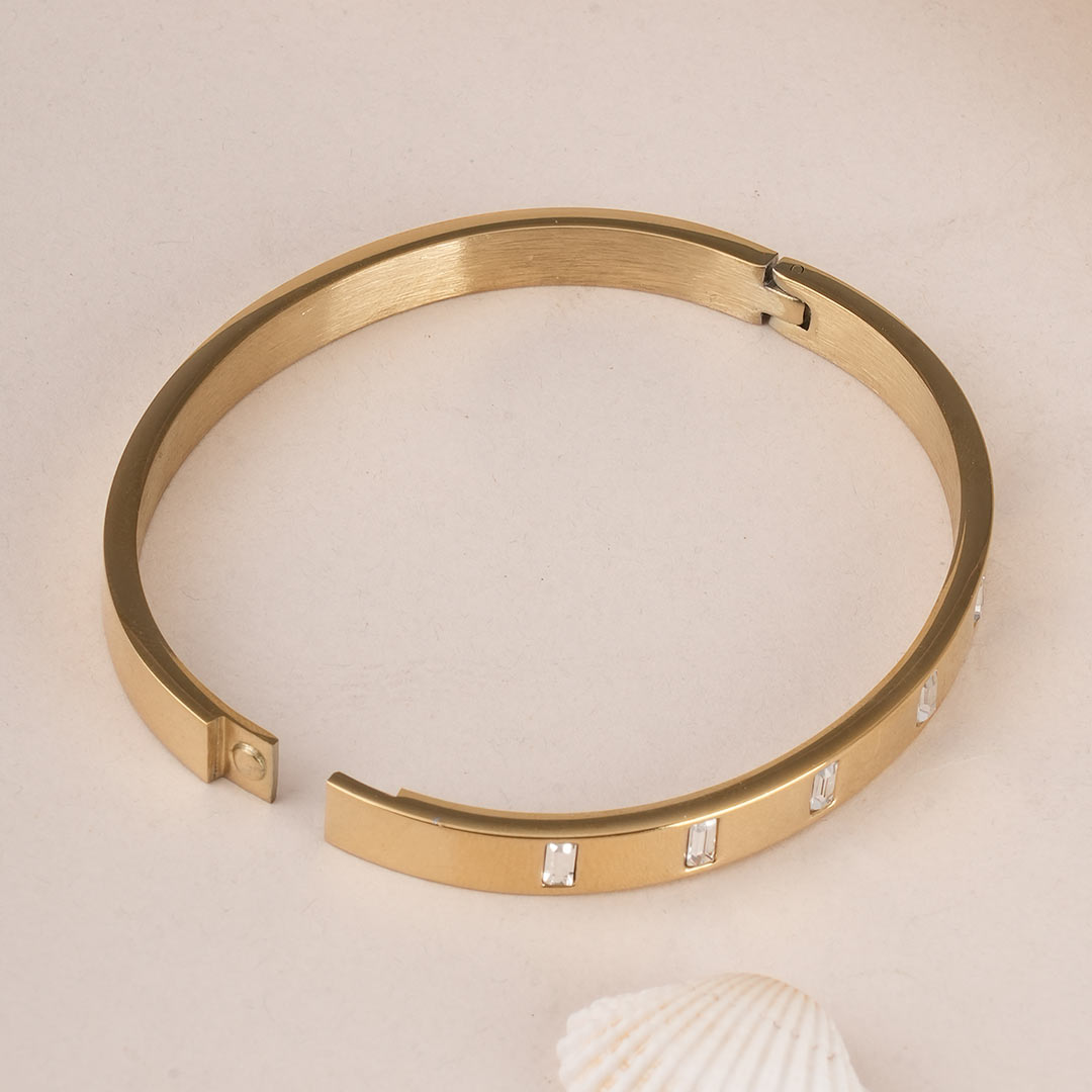 Gold Rectangle Diamond Bangle Bracelet