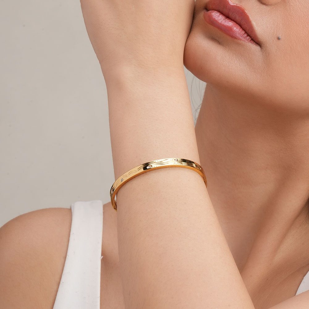Stone Accented Gold Bangle Bracelet