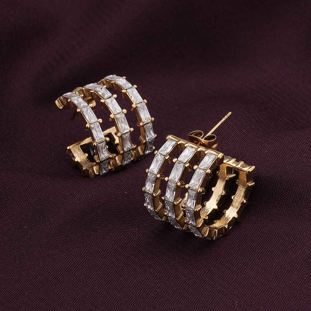 Golden Stripes Stone Stud Earrings