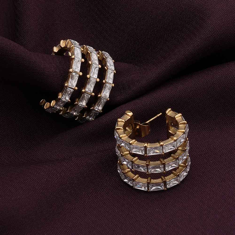 Golden Stripes Stone Stud Earrings