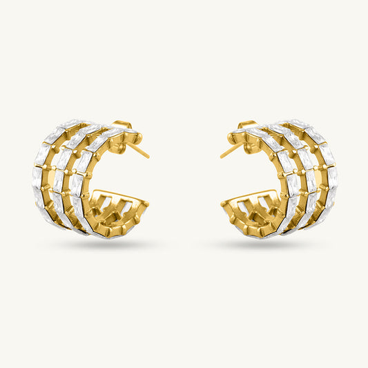 Golden Stripes Stone Stud Earrings