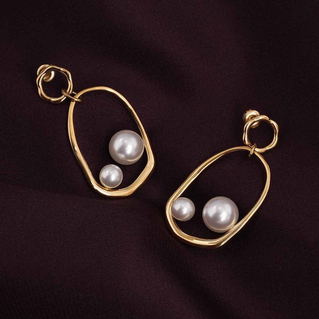 Golden Pearl Drop Earrings