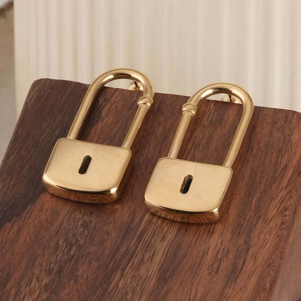 Modern Lock Drop Earrings